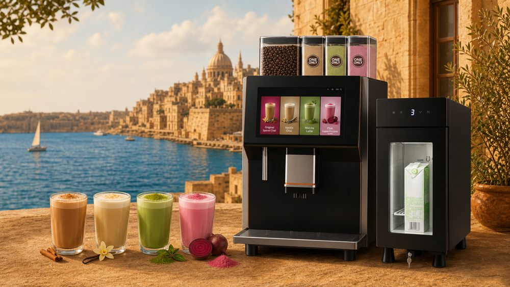 One&Only vending drinks with matcha, chai and latte powders
